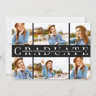 Modern Black Graduate 6 Photo Collage Graduation Invitation