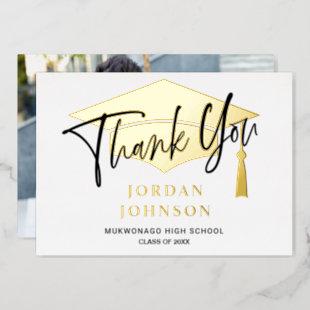Modern Black Graduation Gold Foil Thank You Card