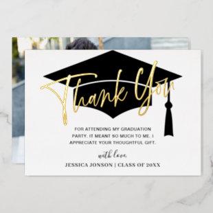 Modern Black Graduation Gold Foil Thank You Card