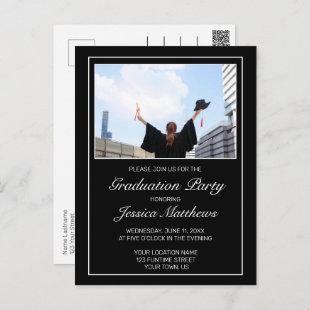 Modern Black Graduation Photo Invitation Postcard