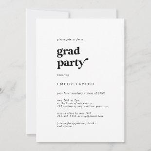 Modern Black Typography Grad Party Invitation