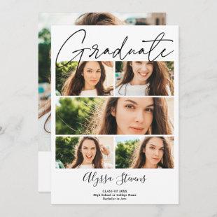 Modern black white 6 photo grid collage graduation announcement
