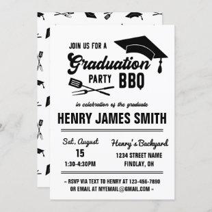 Modern Black White BBQ Graduation Party Invitation