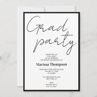 Modern Black White Calligraphy Graduation Party  Invitation