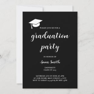 Modern Black White Graduation Party Invitation