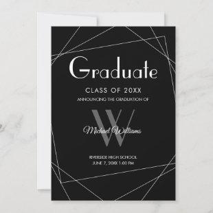 Modern Black White Monogram Geometric Graduation Announcement