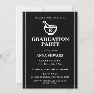 Modern Black & White Pharmacist Graduation Party Invitation