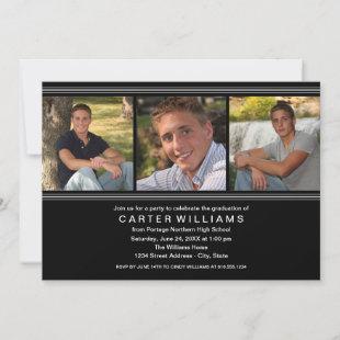 Modern Black White Photo Collage Graduation Party Invitation