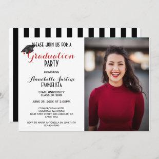 Modern Black & White Stripes Graduation Invitation