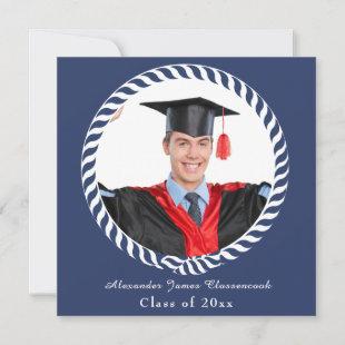 Modern Blue 1 Photo Graduation announcement card
