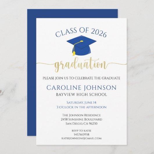 Modern Blue and Gold Graduation Party Invitation