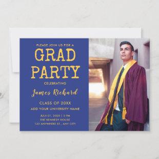 Modern Blue And Gold Graduation Party Invitation