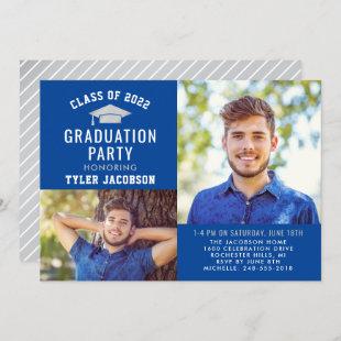 Modern Blue and Silver 2022 Photo Graduate Party Invitation