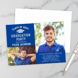 Modern Blue and Silver 2024 Photo Graduate Party Invitation
