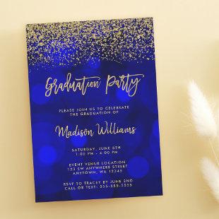 Modern Blue Faux Gold Glitter Graduation Party Invitation