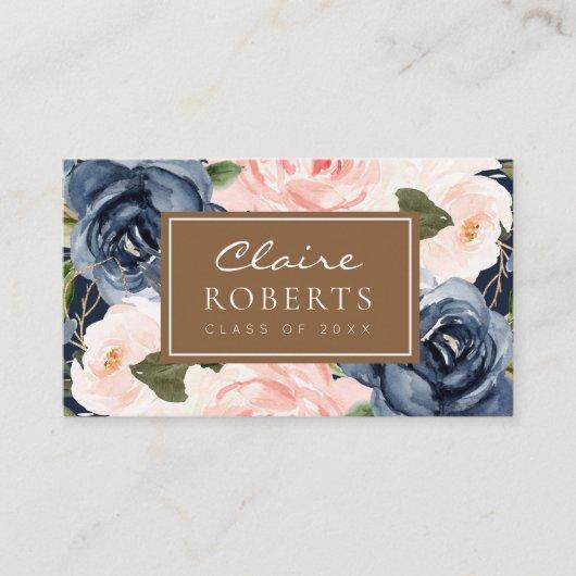 Modern blue floral graduation name card