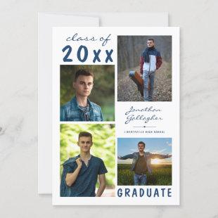 Modern Blue Graduate 5 Photo Collage Minimalist Announcement