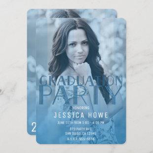 Modern Blue Graduation Party Graduate Photo Invitation