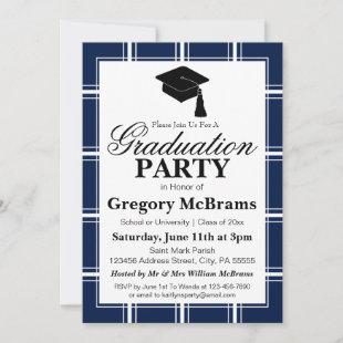 Modern Blue Plaid Graduation Party Invitation