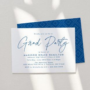 Modern Blue Script Graduation Party Invitation