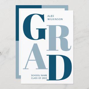 Modern Blue Trendy Typography Photo Graduation Invitation