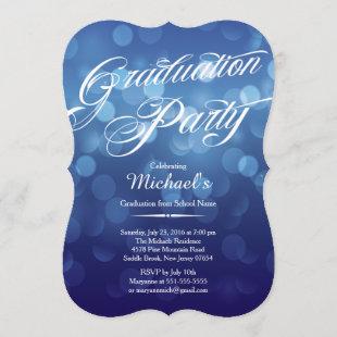 Modern Blue Typography Bokeh Graduation Party Invitation