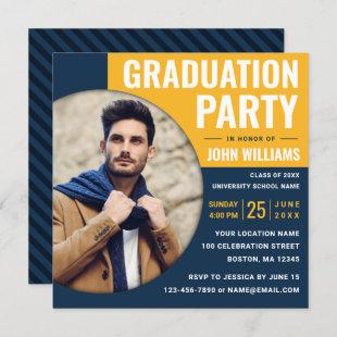 Modern Blue Yellow | Photo Graduation Party Invitation