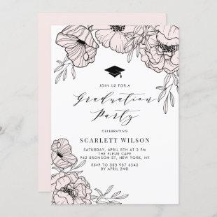 Modern Blush Pink Flowers Graduation Party Invitation