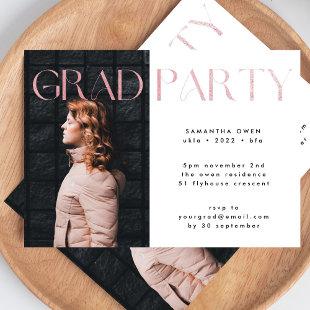 Modern Blush Pink Foil Grad Photo Party Invitation