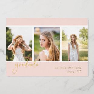 Modern Blush Pink Photo Collage Graduation Foil Invitation