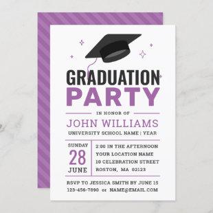 Modern Bold Black White Purple Graduation Party Invitation