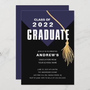 Modern Bold Blue Cap Graduation Invitation