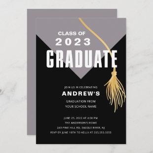Modern Bold Gray Cap Graduation Invitation