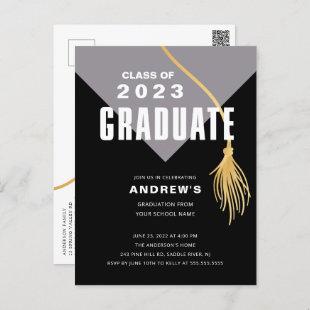 Modern Bold Gray Grad Cap Graduation Postcard