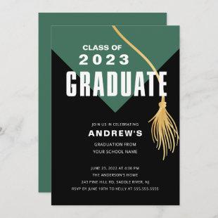 Modern Bold Green Cap Graduation Invitation