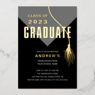 Modern Bold Grey Grad Cap Graduation Foil Invitation