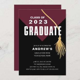 Modern Bold Maroon Cap Graduation Invitation