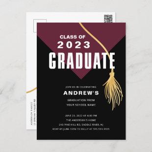 Modern Bold Maroon Grad Cap Graduation Postcard