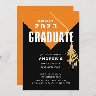Modern Bold Orange Cap Graduation Invitation