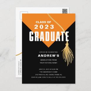 Modern Bold Orange Grad Cap Graduation Postcard