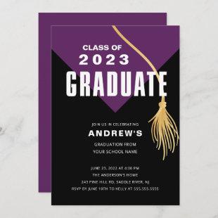 Modern Bold Purple Cap Graduation Invitation