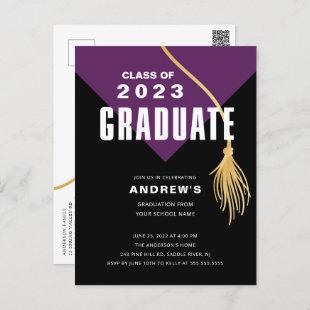 Modern Bold Purple Grad Cap Graduation Postcard