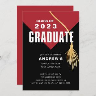 Modern Bold Red Cap Graduation Invitation