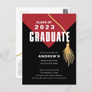 Modern Bold Red Grad Cap Graduation Postcard