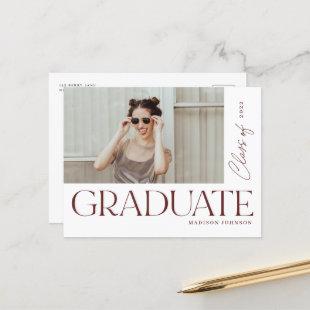 Modern Bold Type Graduate Graduation Photo Party   Announcement Postcard