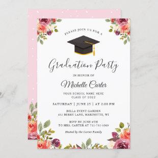 Modern Botanical Floral Girl Grad Graduation Party Invitation