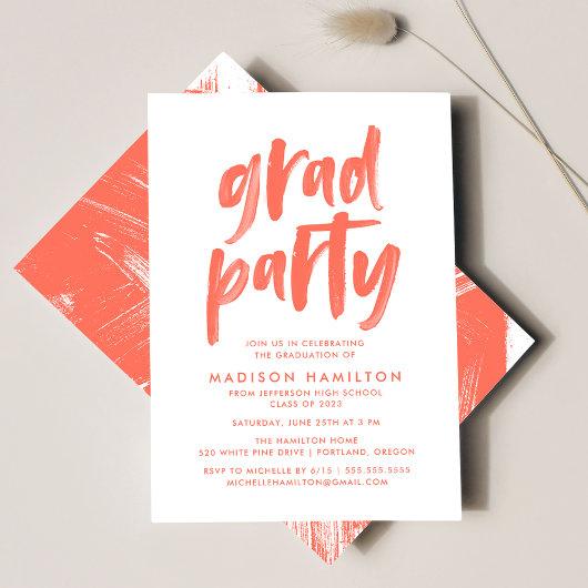 Modern Brush Script Coral Graduation Party Invitation
