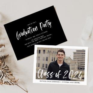 Modern Brush Script Framed Photo Graduation Party Invitation