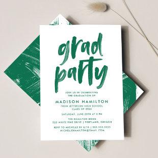 Modern Brush Script Green Graduation Party Invitation