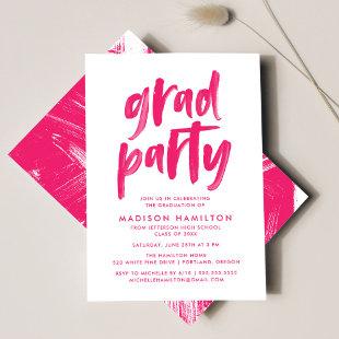 Modern Brush Script Hot Pink Graduation Party Invitation